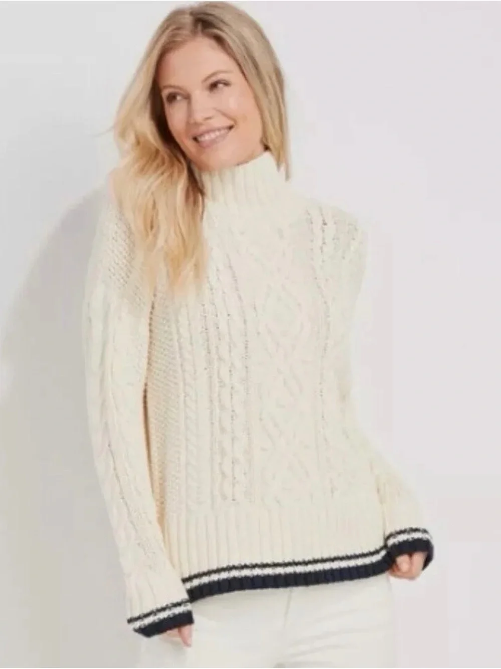 Vineyard Vines Tipped Island Fisherman Mock Neck Sweater Women’s Small - Picture 2 of 9